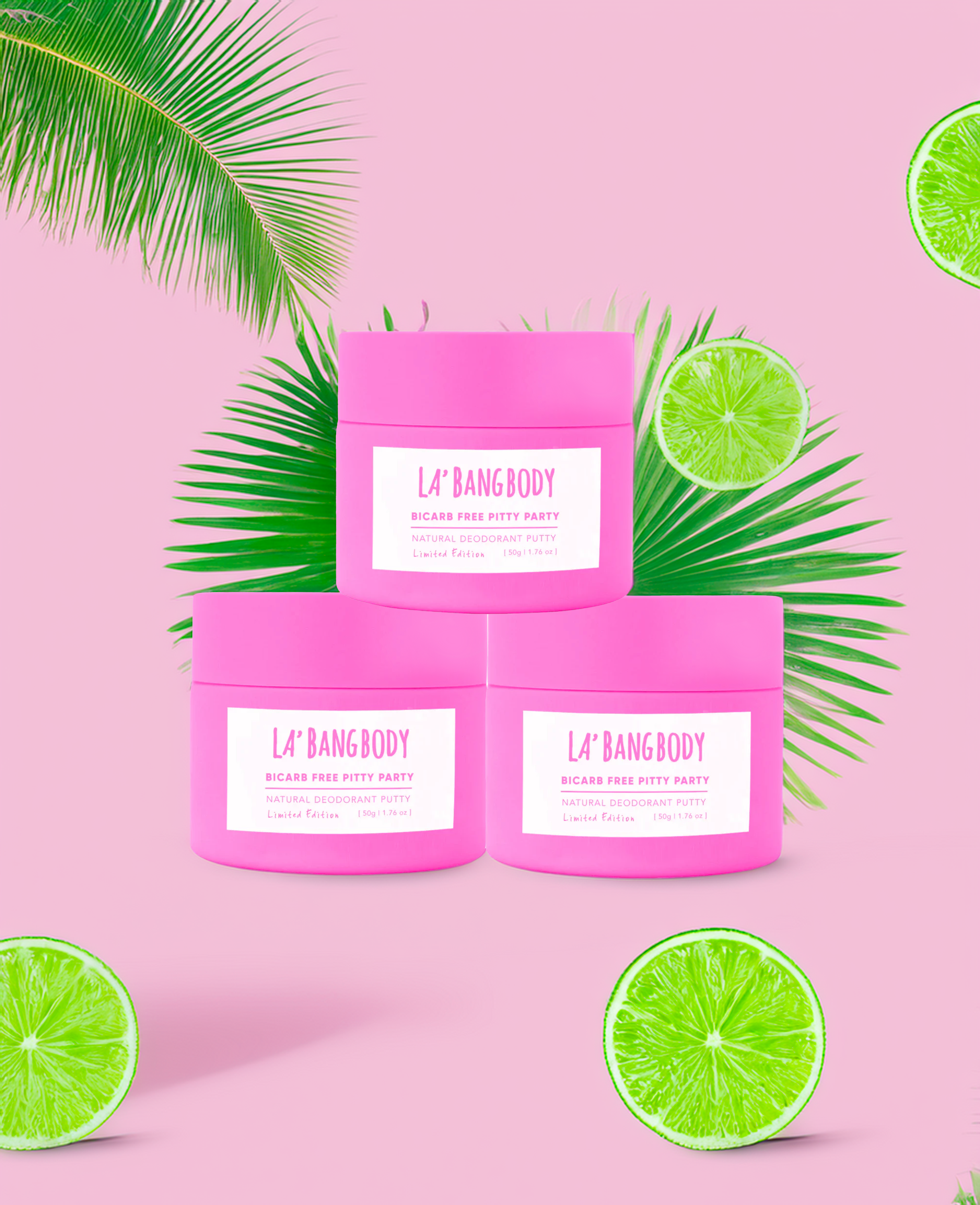 Limited edition Bi-Carb Free - Coconut & Lime -  Pitty Party Natural Deodorant Triple Bundle