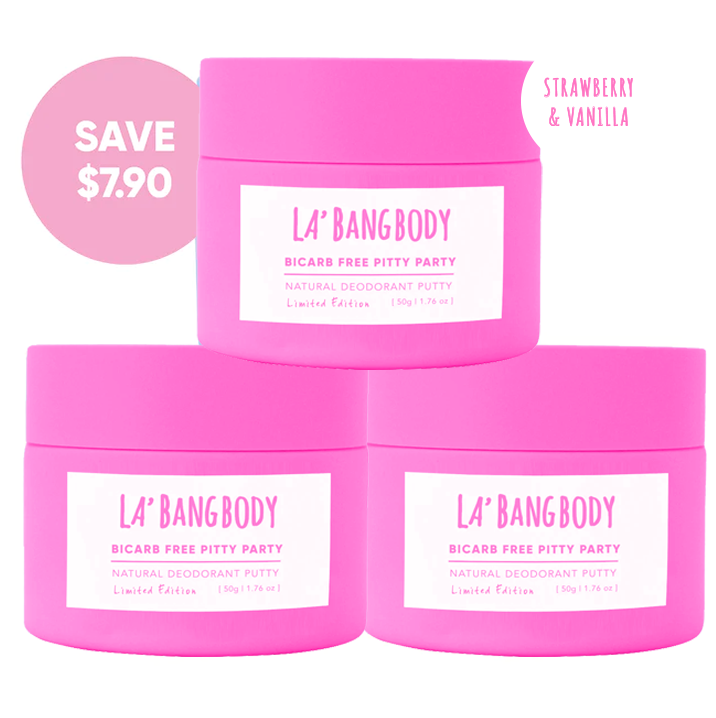 Limited edition Bi-Carb Free -Strawberry cupcake - Pitty Party Natural Deodorant-  Triple Bundle