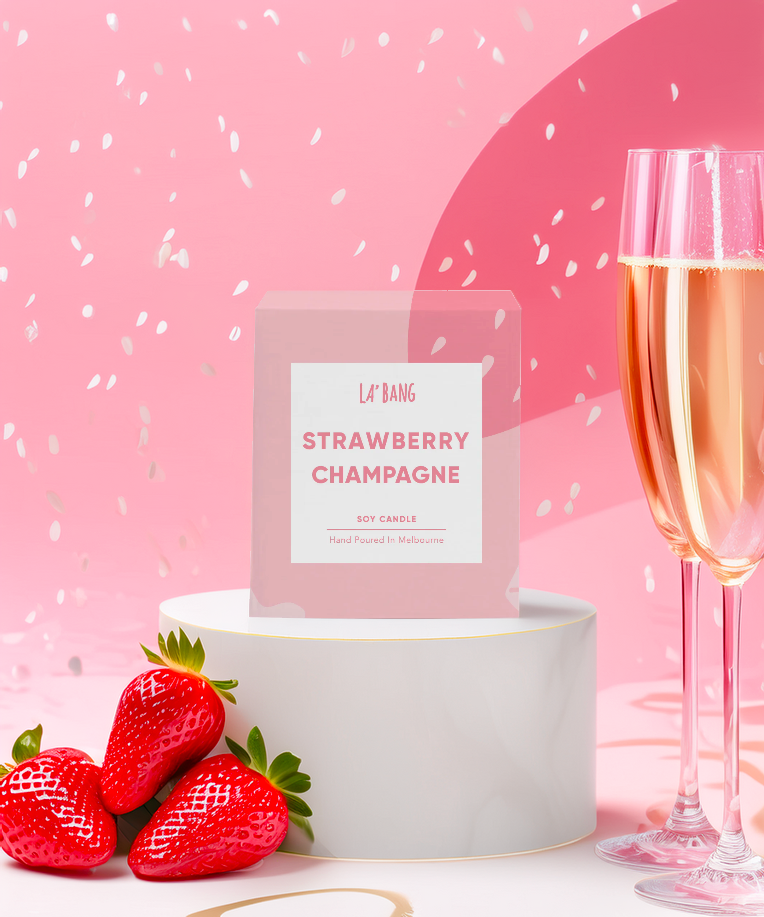 Wooden wick  Candle - Champagne & Strawberries